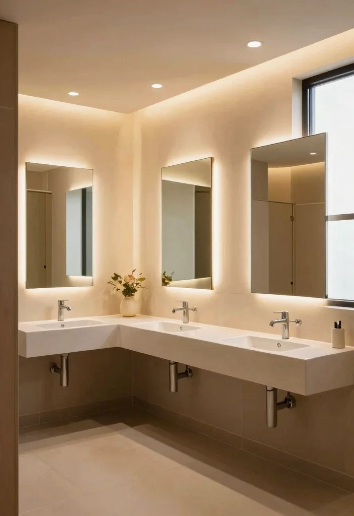 14 Public Bathroom Ideas With Better Layout - 8. Upgraded Lighting Solutions 1