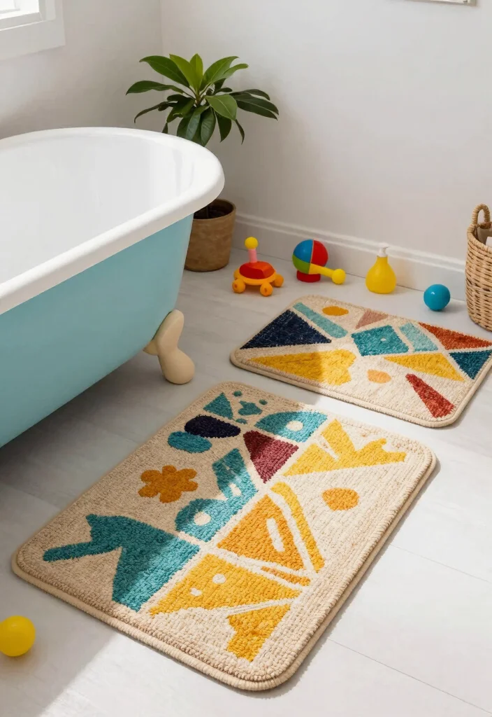 14 Unisex Kids Bathroom Ideas For Easy Shared Use - 11. Sustainable Bath Mats 1