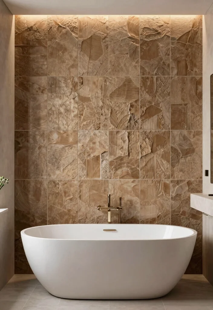 14 Vita Bella Tile Bathroom Ideas With Statement Style - 10. Textured Wall Tiles for Depth 1