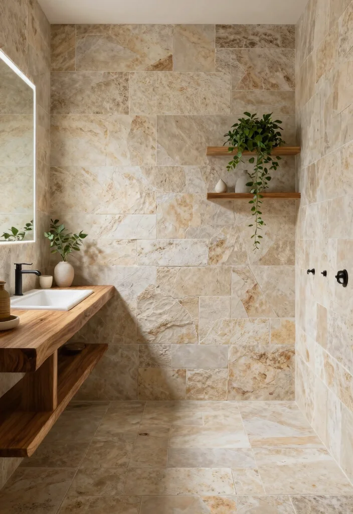 14 Vita Bella Tile Bathroom Ideas With Statement Style - 6. Rustic Stone Tiles for a Natural Look 1