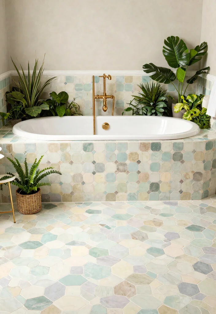 14 Vita Bella Tile Bathroom Ideas With Statement Style - 8. Vintage Chic with Hexagon Tiles 1
