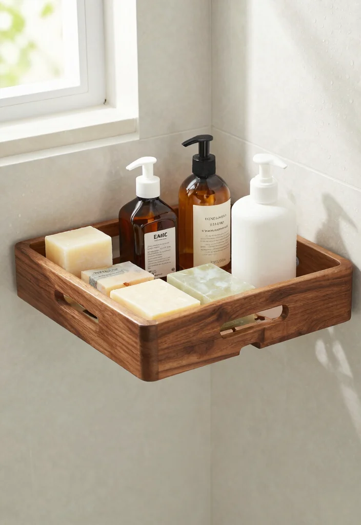 14 Wood Bathroom Ideas With Natural Texture - 12. Wooden Shower Caddy 1