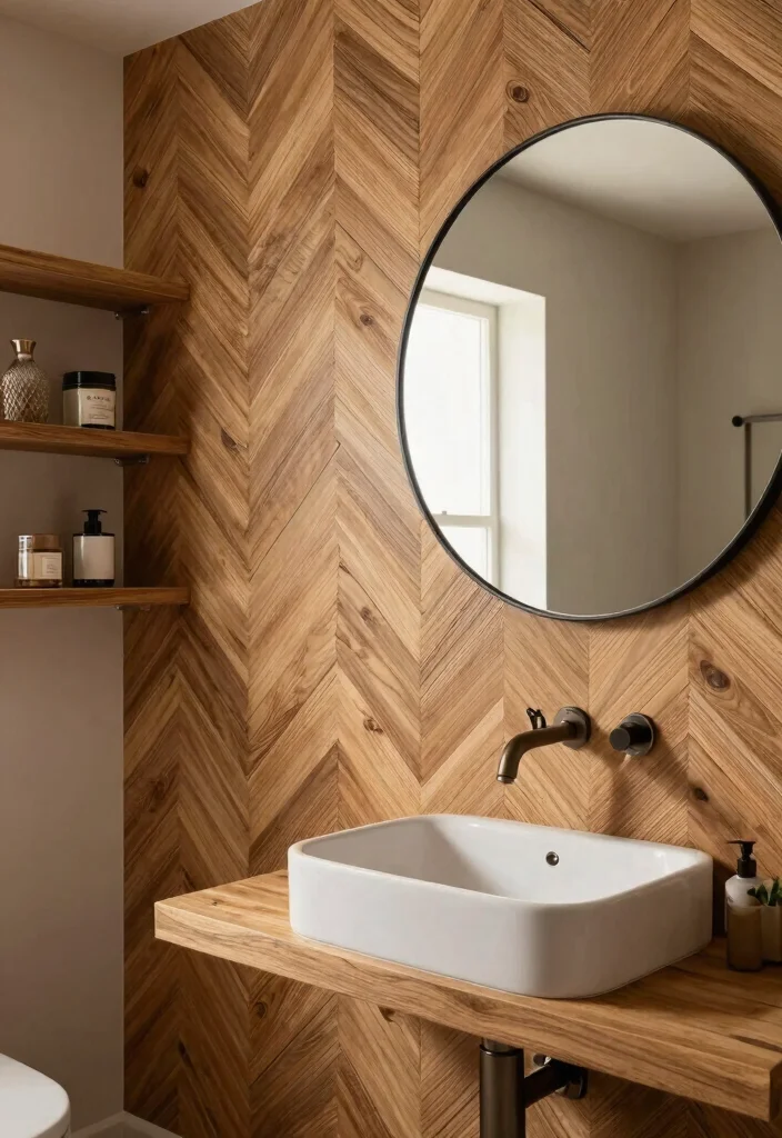 14 Wood Bathroom Ideas With Natural Texture - 4. Textured Wood Accent Wall 1