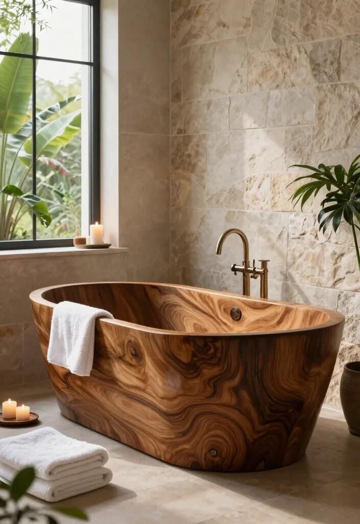 14 Wood Bathroom Ideas With Natural Texture - 5. Wooden Bathtubs 1