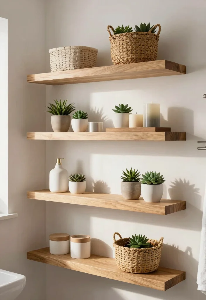 15 Bathroom Vanity Shelf Ideas For Smart Storage - 1. Floating Shelves for Minimalist Vibes 1
