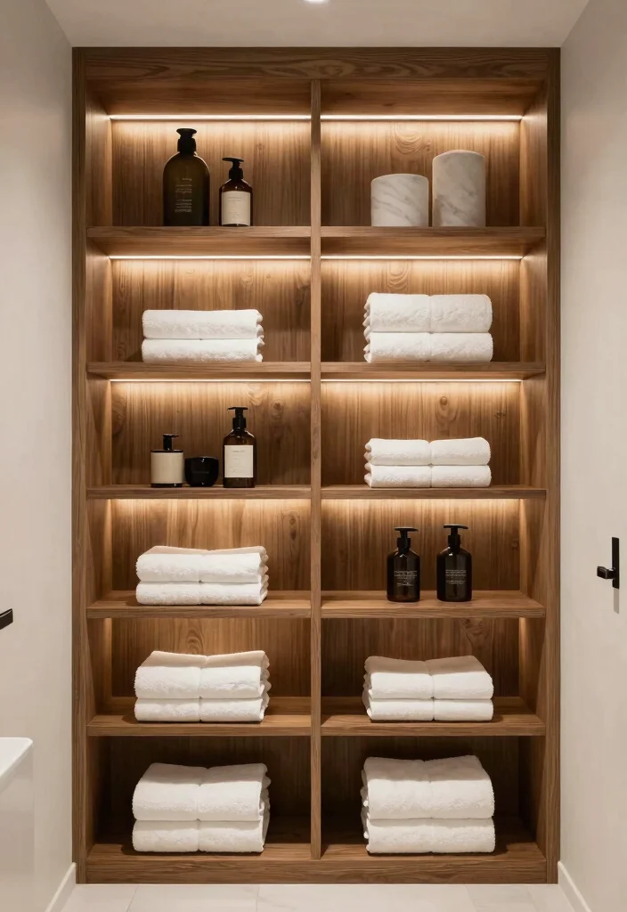 15 Bathroom Vanity Shelf Ideas For Smart Storage - 10. Built-In Shelving for a Seamless Look 1
