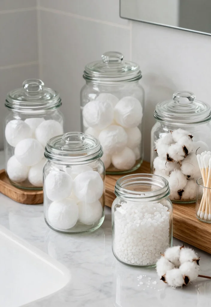 15 Bathroom Vanity Shelf Ideas For Smart Storage - 6. Glass Jar Displays for Functional Decor 1