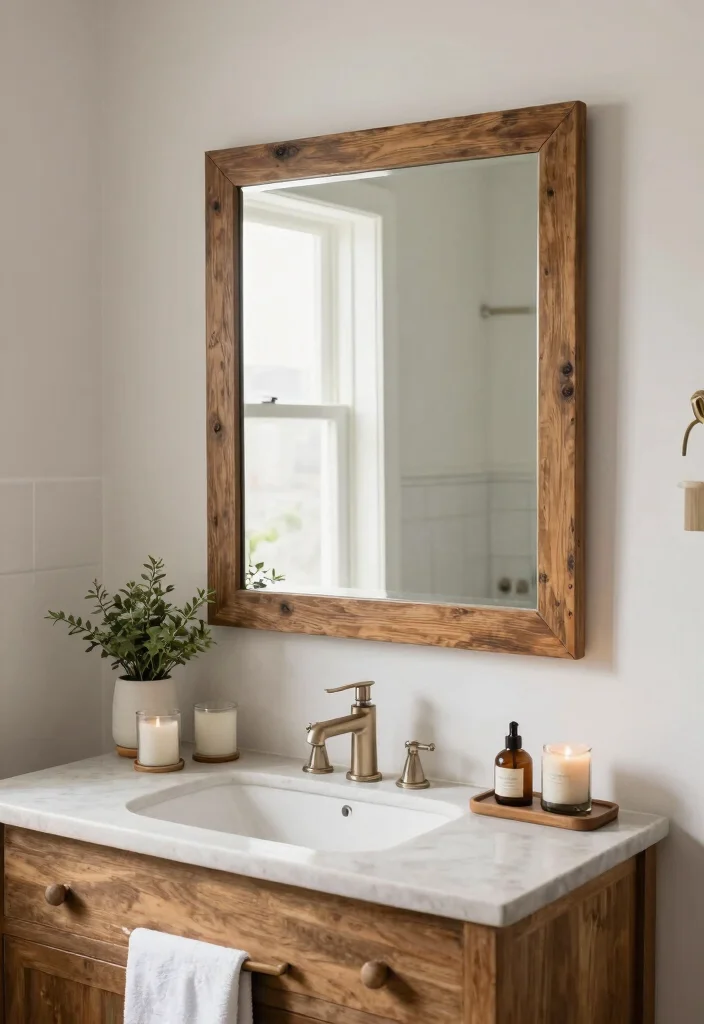 15 Bathroom Wood Wall Ideas With Cozy Warmth - 13. Wooden Framed Mirrors 1