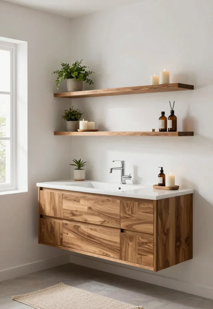 15 Bathroom Wood Wall Ideas With Cozy Warmth - 7. Natural Wood Shelves 1