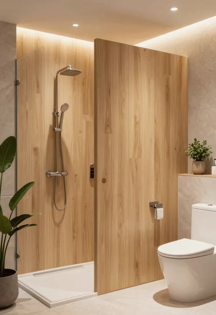 15 Bathroom Wood Wall Ideas With Cozy Warmth - 8. Wooden Partition Walls 1