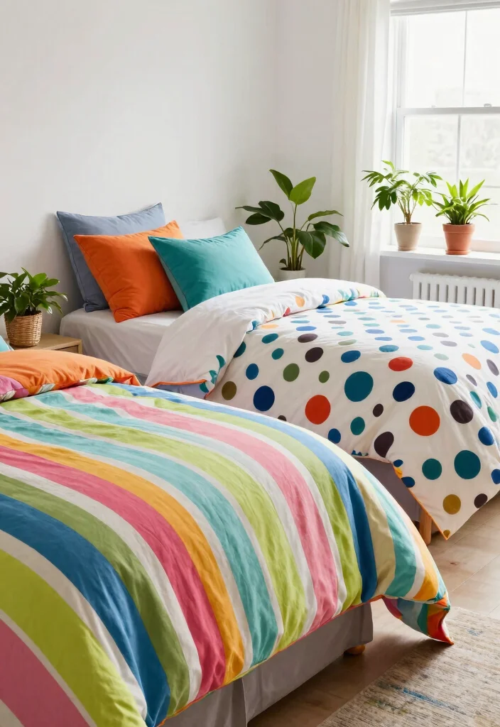15 Bedroom With 2 Beds Ideas Shared and Stylish - 5. Colorful Bedding Combinations 1