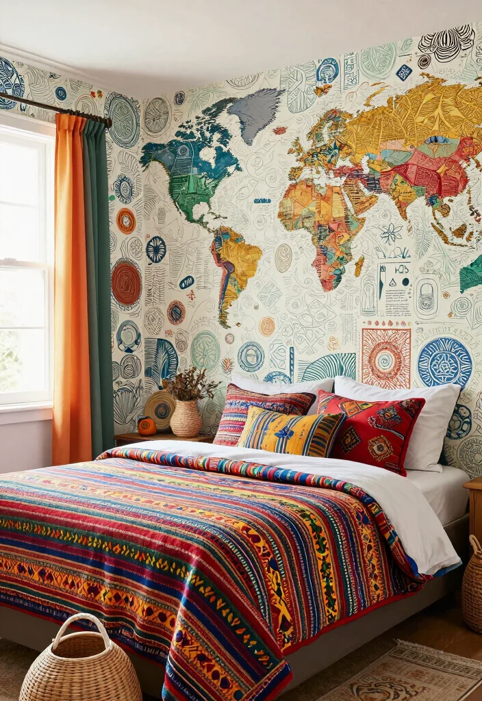 15 Bedroom With Wallpaper Accent Wall Ideas for Bold Visual Impact - 10. Eclectic Global Patterns 1