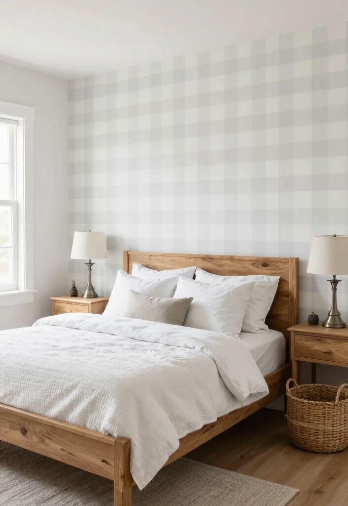 15 Bedroom With Wallpaper Accent Wall Ideas for Bold Visual Impact - 11. Modern Farmhouse Chic 1
