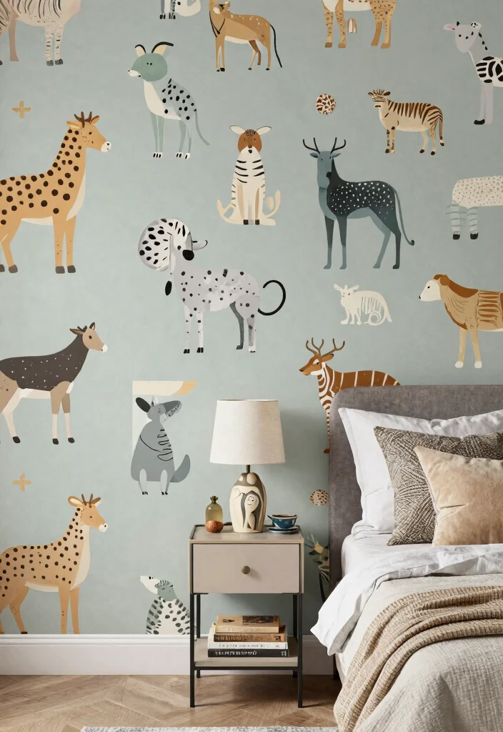 15 Bedroom With Wallpaper Accent Wall Ideas for Bold Visual Impact - 13. Quirky Animal Prints 1