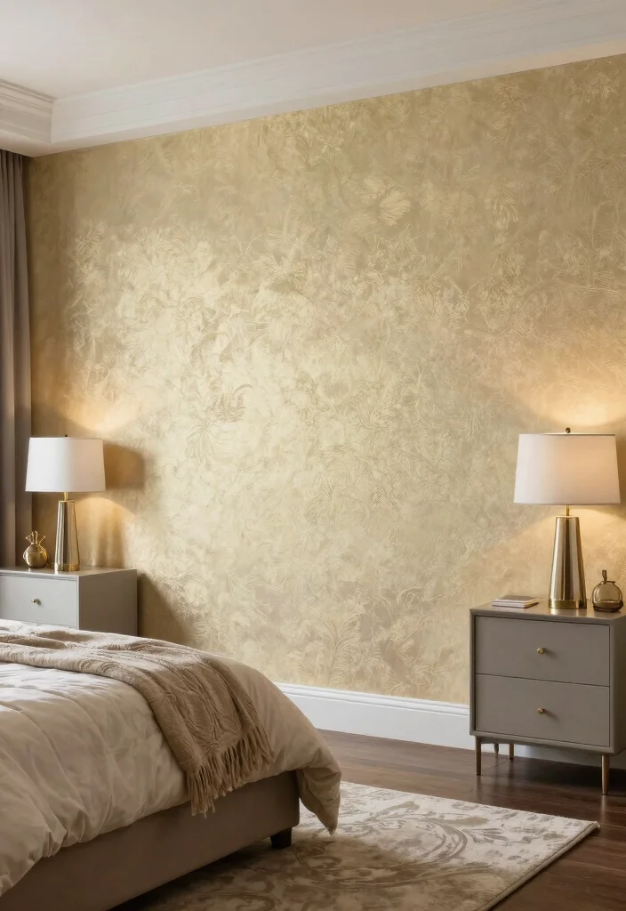 15 Bedroom With Wallpaper Accent Wall Ideas for Bold Visual Impact - 14. Elegant Metallic Accents 1