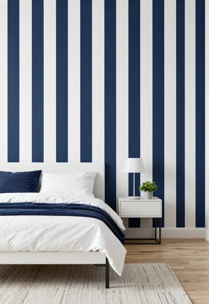 15 Bedroom With Wallpaper Accent Wall Ideas for Bold Visual Impact - 5. Classic Stripes for Timeless Appeal 1
