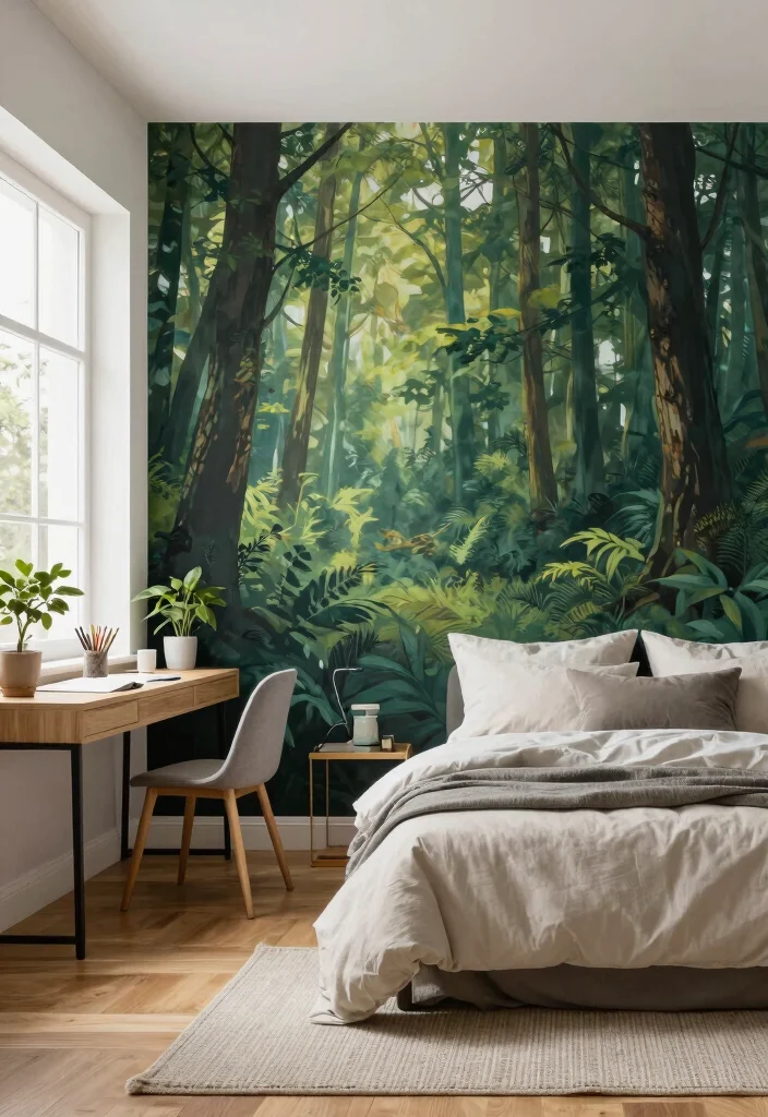 15 Bedroom With Wallpaper Accent Wall Ideas for Bold Visual Impact - 8. Artistic Murals for a Unique Statement 1