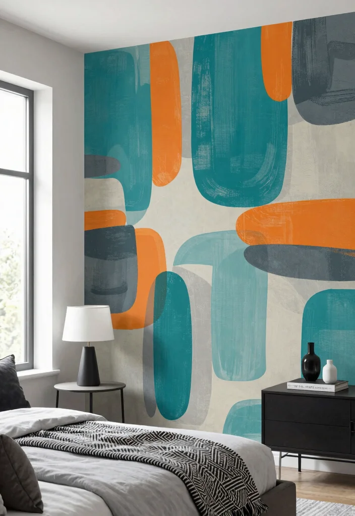 15 Bedroom With Wallpaper Accent Wall Ideas for Bold Visual Impact - 9. Modern Abstract Designs 1