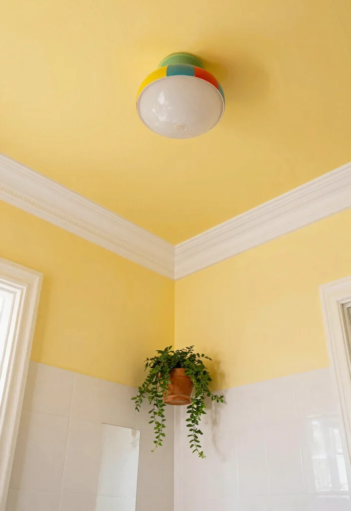15 Colorful Bathroom Ideas That Feel Bright And Fun - 11. Bright Ceiling and Trim 1