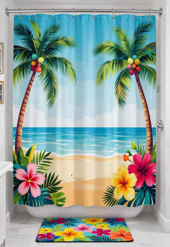 15 Colorful Bathroom Ideas That Feel Bright And Fun - 12. Fun Shower Art 1