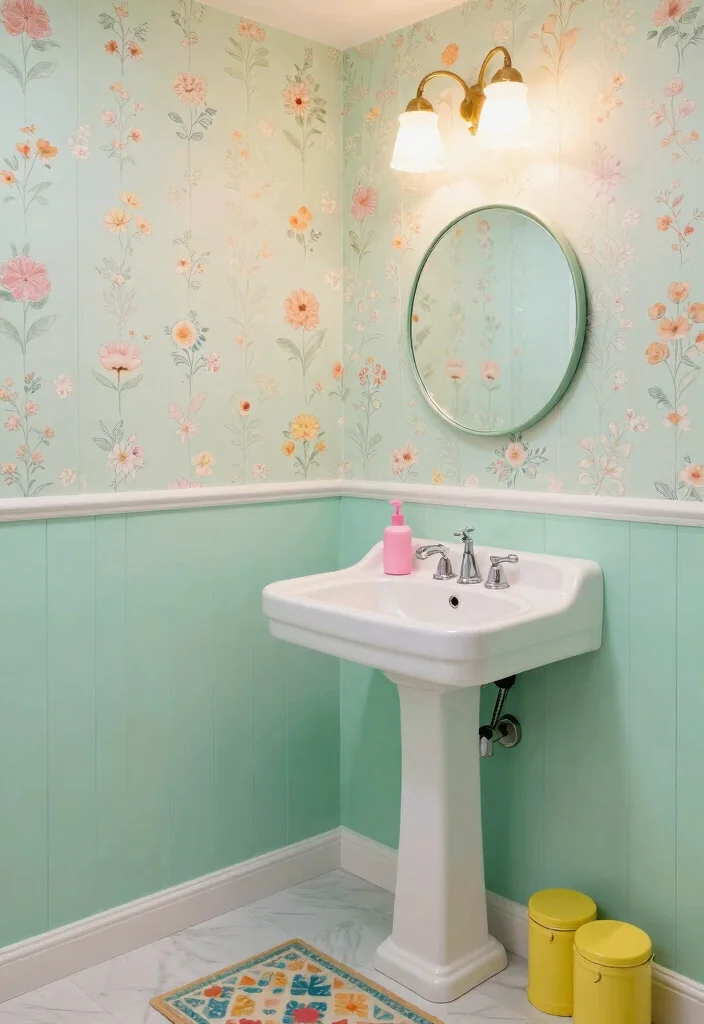 15 Colorful Bathroom Ideas That Feel Bright And Fun - 2. Retro Pastel Palette 1