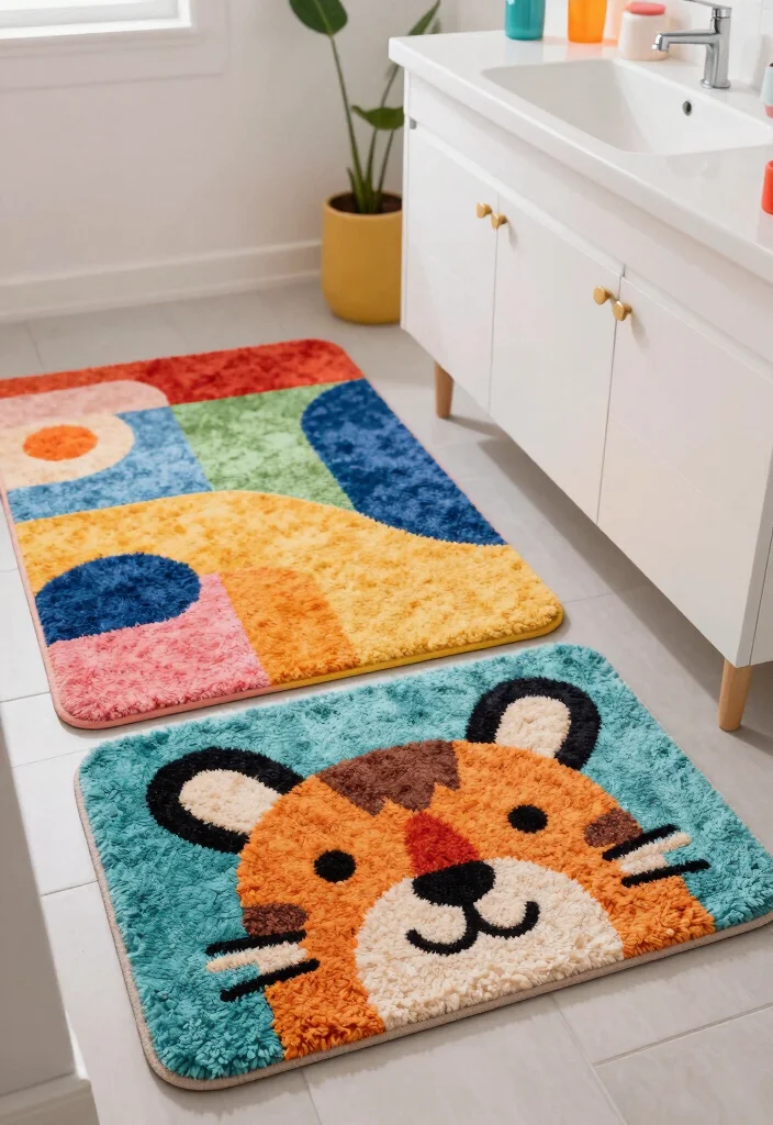 15 Colorful Bathroom Ideas That Feel Bright And Fun - 8. Funky Bath Mats and Rugs 1