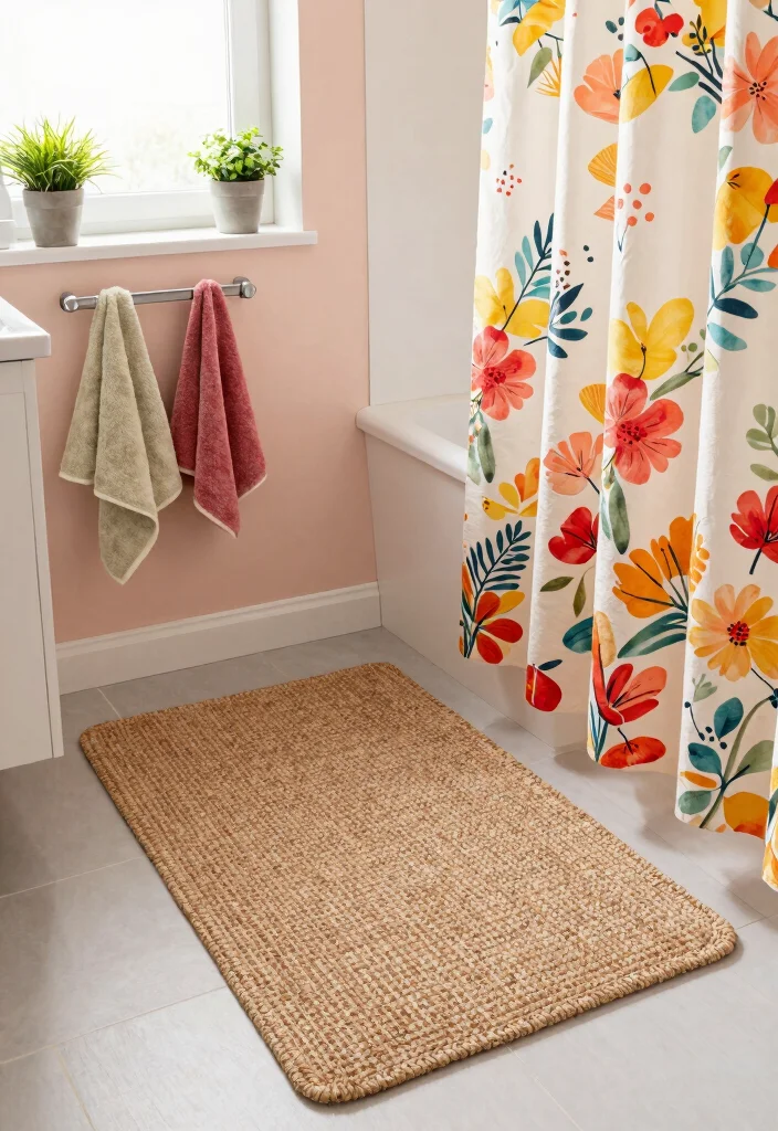 15 Dorm Bathroom Ideas With Cute Bath Mats And Rugs - 1. Nature-Inspired Jute Mats 1
