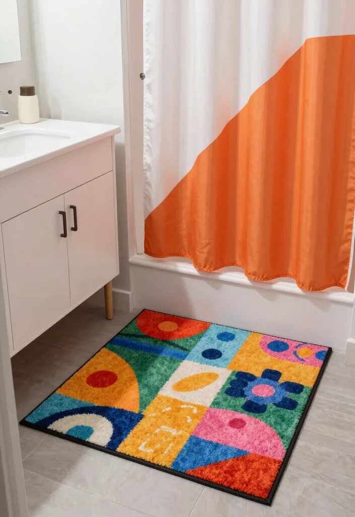 15 Dorm Bathroom Ideas With Cute Bath Mats And Rugs - 10. Colorful Geometric Designs 1