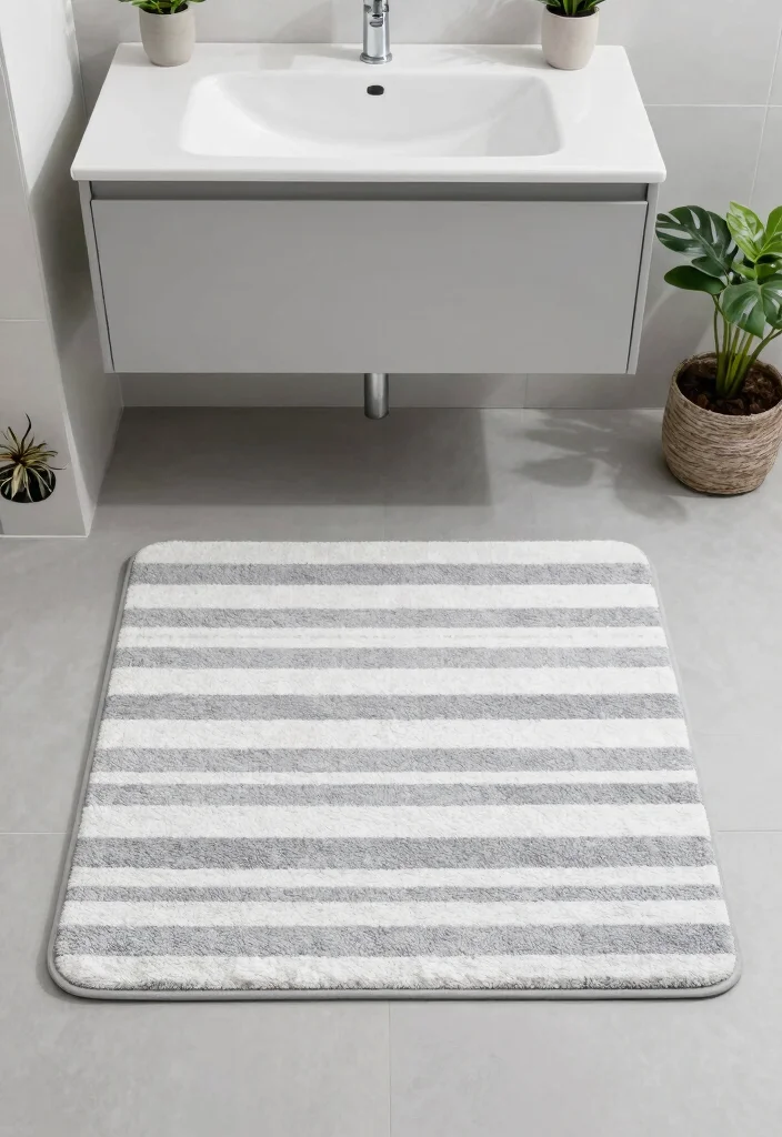 15 Dorm Bathroom Ideas With Cute Bath Mats And Rugs - 11. Minimalist Striped Mats 1