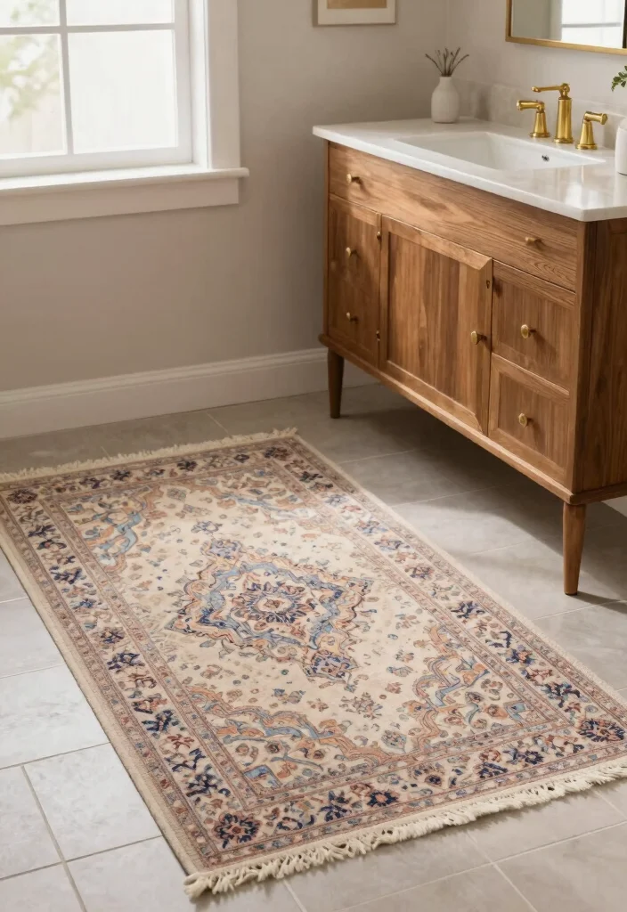 15 Dorm Bathroom Ideas With Cute Bath Mats And Rugs - 4. Vintage-Inspired Rugs 1