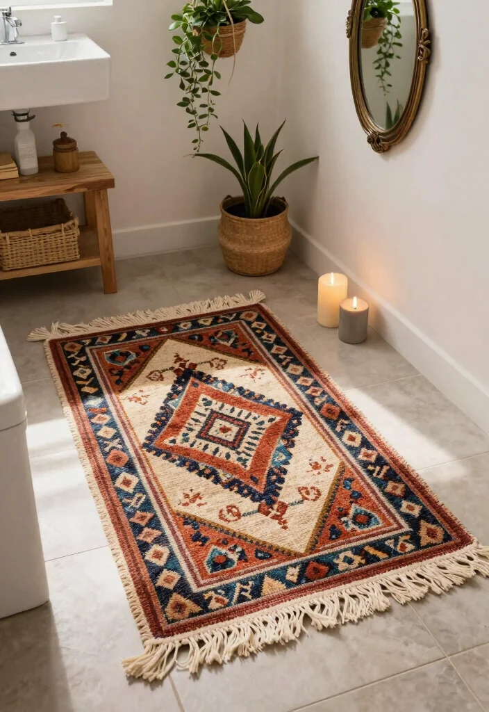 15 Dorm Bathroom Ideas With Cute Bath Mats And Rugs - 5. Bohemian Style Mats 1