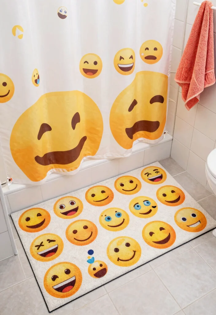 15 Dorm Bathroom Ideas With Cute Bath Mats And Rugs - 8. Fun Emoji Mats 1
