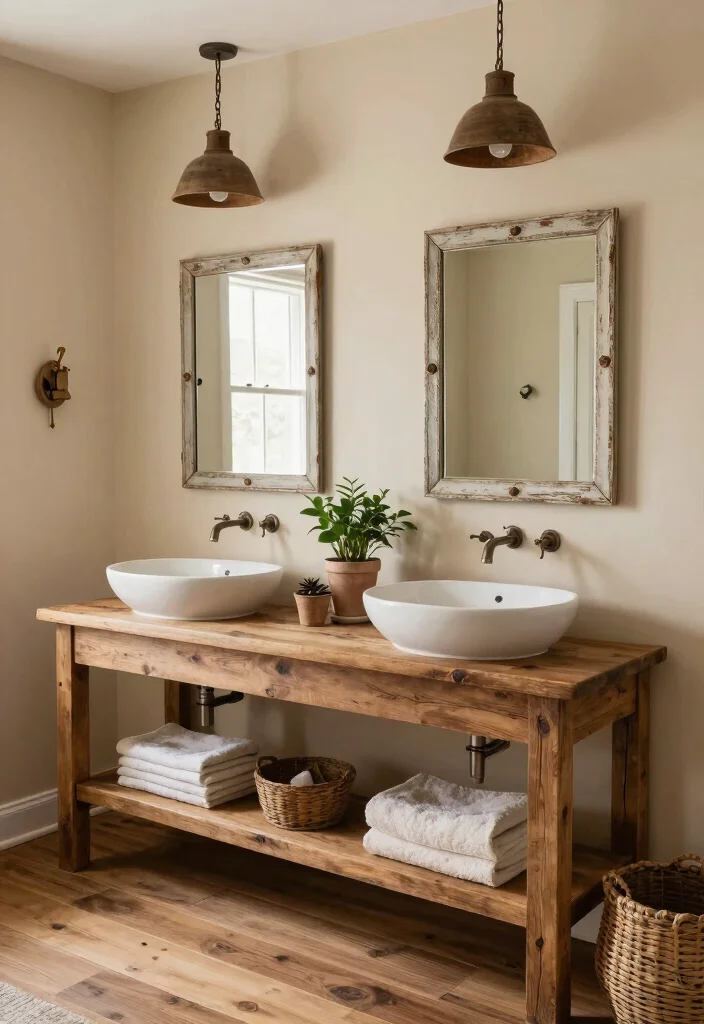 15 Double Vanity Bathroom Ideas For Shared Comfort - 2. Rustic Charm 1