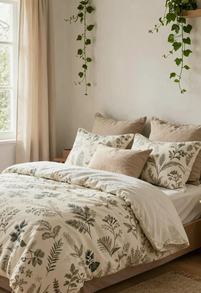 15 Green Vines Bedroom Decor Ideas Fresh Botanical Vibes - 10. Nature-Inspired Textiles 1
