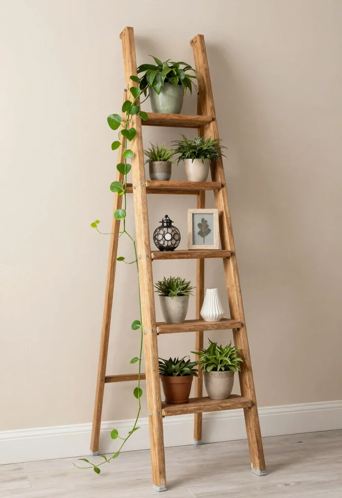 15 Green Vines Bedroom Decor Ideas Fresh Botanical Vibes - 13. Plant Ladder for Display 1