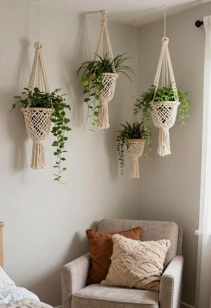 15 Green Vines Bedroom Decor Ideas Fresh Botanical Vibes - 3. Macramé Plant Hangers 1