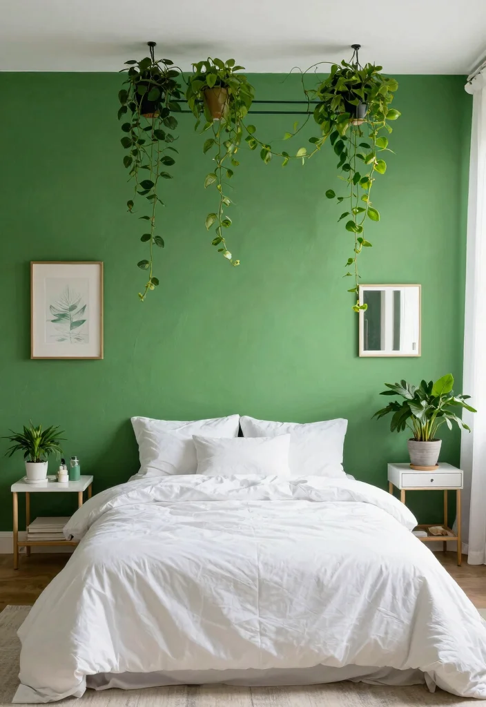 15 Green Vines Bedroom Decor Ideas Fresh Botanical Vibes - 5. Vibrant Green Accent Wall 1