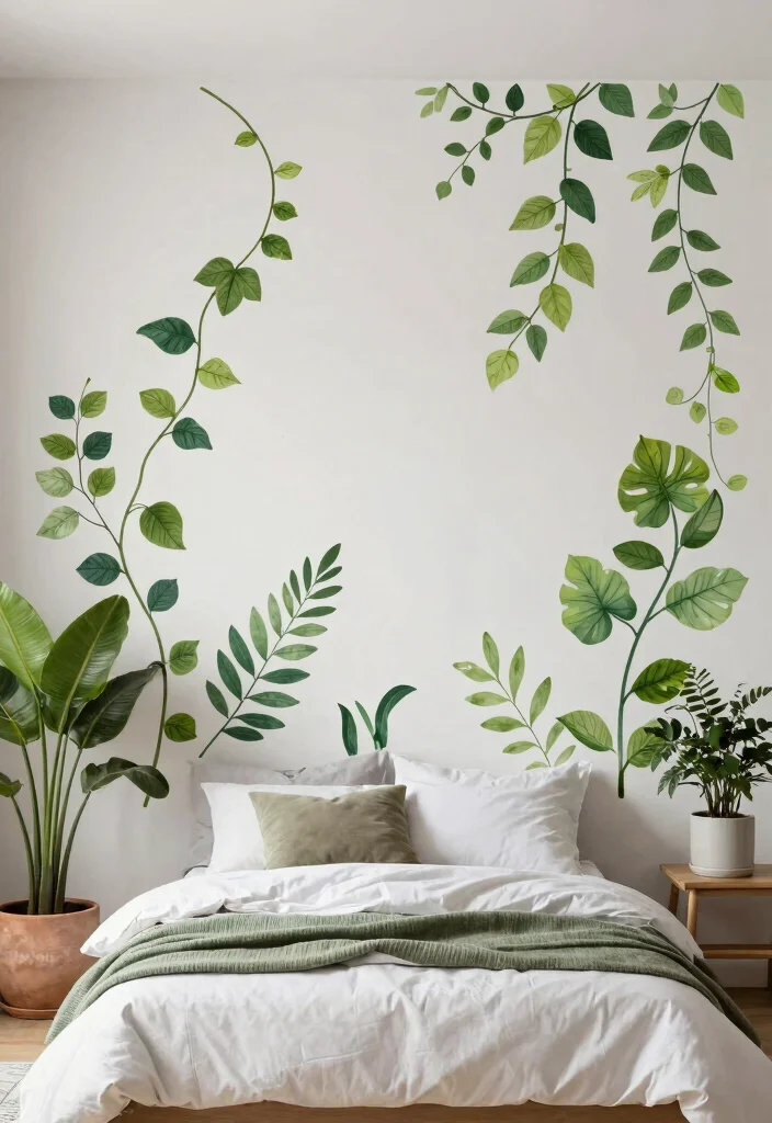 15 Green Vines Bedroom Decor Ideas Fresh Botanical Vibes - 6. Botanical Wall Decals 1
