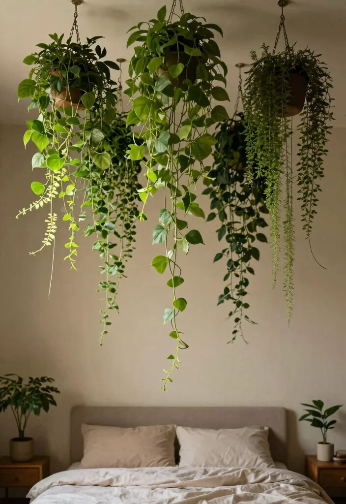 15 Green Vines Bedroom Decor Ideas Fresh Botanical Vibes - 7. Hanging Vines from the Ceiling 1