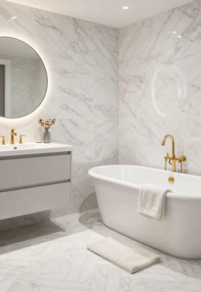 15 Marble Tile Bathroom Floor Ideas For Luxury Style - 1. Classic White Marble Elegance 1