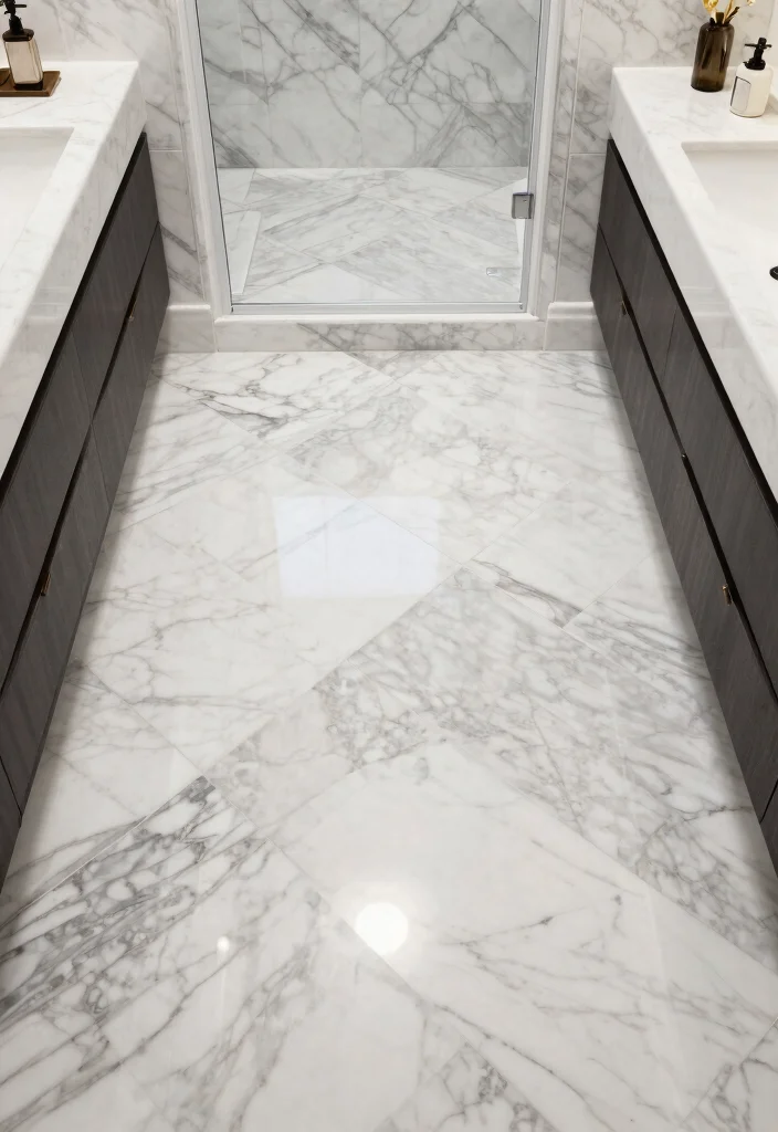 15 Marble Tile Bathroom Floor Ideas For Luxury Style - 13. Creative Layouts with Marble Tiles 1