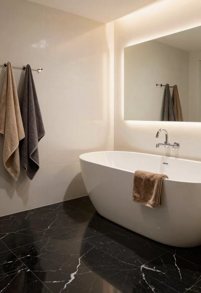 15 Marble Tile Bathroom Floor Ideas For Luxury Style - 2. Black Marble for Dramatic Contrast 1