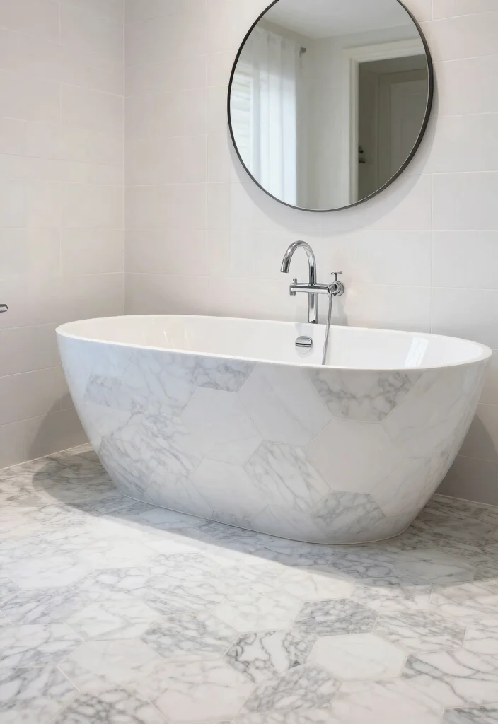 15 Marble Tile Bathroom Floor Ideas For Luxury Style - 4. Marble Hexagon Tiles for Unique Charm 1
