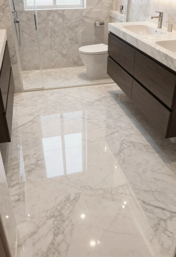 15 Marble Tile Bathroom Floor Ideas For Luxury Style - 6. Polished vs. Honed Finishes 1