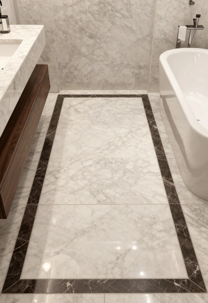 15 Marble Tile Bathroom Floor Ideas For Luxury Style - 7. Marble Tile Borders and Accents 1