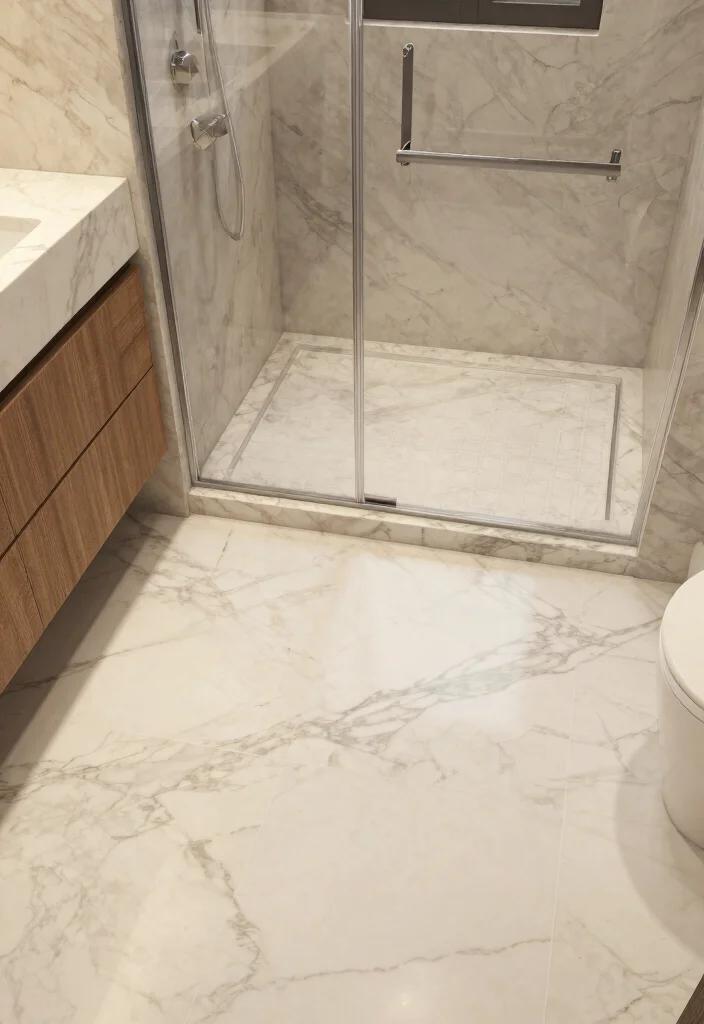 15 Marble Tile Bathroom Floor Ideas For Luxury Style - 8. Mixing Marble with Other Materials 1