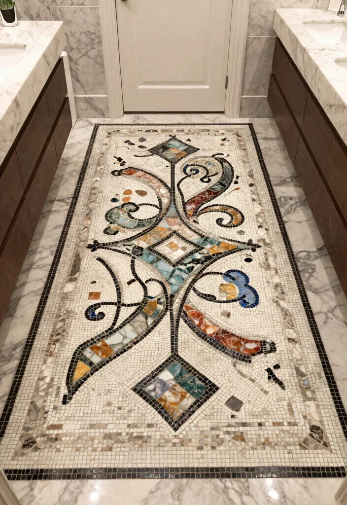 15 Marble Tile Bathroom Floor Ideas For Luxury Style - 9. Marble Mosaic Designs for Intricate Detail 1