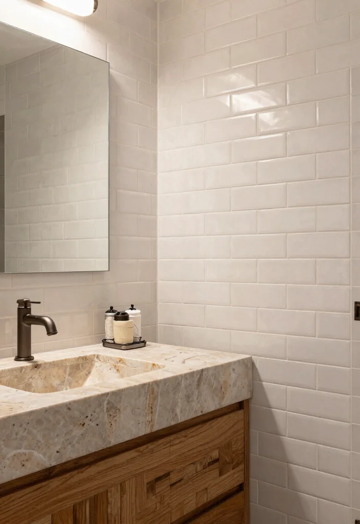 15 Metro Tile Bathroom Ideas For Urban Living - 14. Combining Materials 1