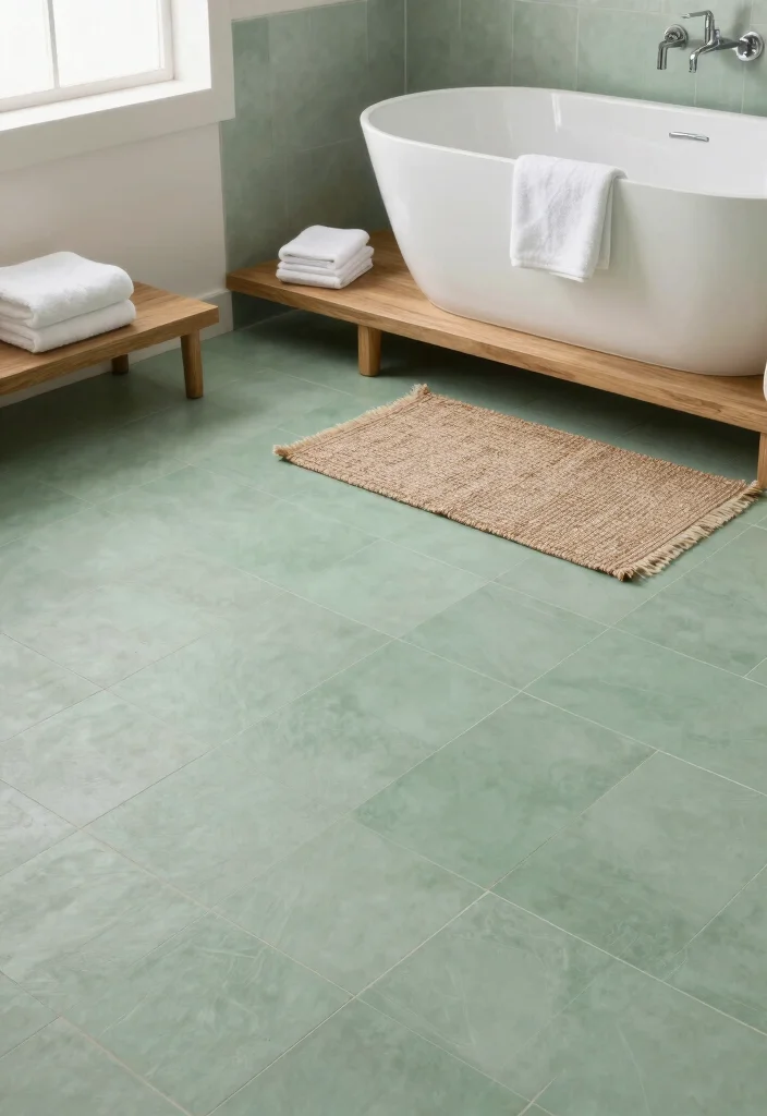 15 Sage Green Bathroom Tile Ideas For Calm Interiors - 2. Matte Sage Green Floor Tiles 1