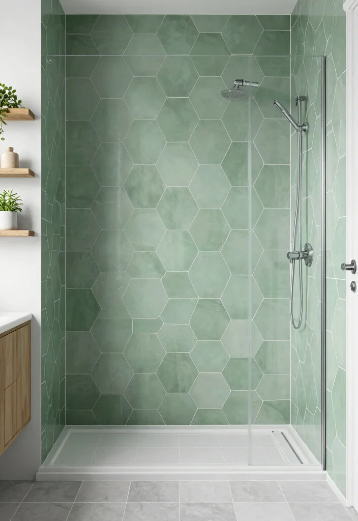 15 Sage Green Bathroom Tile Ideas For Calm Interiors - 4. Sage Green Hexagon Tiles 1